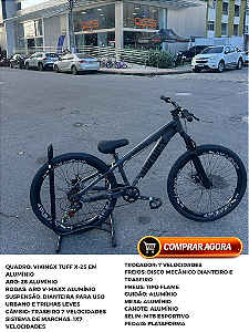 BICICLETA MTB FREERIDE ARO (26) VIKINGX TUFF X-25 CAMBIO 7VELOCIDADES (1X7) FREIO DISCO MECÂNICO COR GRAFITE