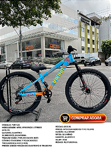 BICICLETA MTB FREERIDE ARO (26) VIKINGX TUFF-25 KIT 7 VELOCIDADES FREIO DISC MECÂNICO COR AZUL/LARANJA