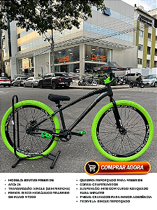 BICICLETA MTB FREERIDE ARO (26) ABSOLUTE BRUTUS KIT SINGLE (S/MARCHA) FREIO DISC HIDRÁULICO MT200 COR GRAFITE/VERDE