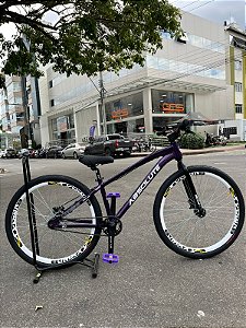 BICICLETA MTB FREERIDE ARO (26) ABSOLUTE BRUTUS KIT SINGLE (S/MARCHA) FREIO DISC HIDRÁULICO MT200 COR ROXA/BRANCO