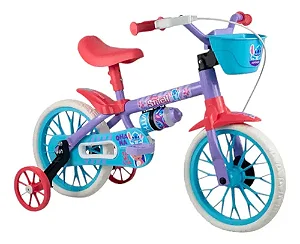 BICICLETA ARO (12) FEMININA ROXO/AZUL/CORAL S/MARCHA FREIO V-BRAKE NATHOR  STITCH