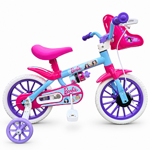 BICICLETA ARO (12) FEMININA AZUL/ROSA S/MARCHA FREIO V-BRAKE NATHOR BARBIE