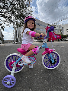 BICICLETA ARO (12) FEMININA AZUL/ROSA S/MARCHA FREIO V-BRAKE NATHOR BARBIE