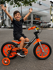 BICICLETA ARO (14) MASCULINA COR PREO/LARANJA S/MARCHA MARCA NATHOR FIRST PRO
