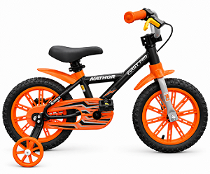 BICICLETA ARO 14 MASCULINA COR PREO/LARANJA S/MARCHA MARCA NATHOR FIRST PRO
