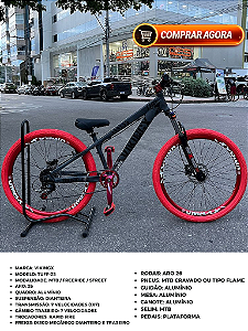 BICICLETA MTB FREERIDE ARO (26) VIKINGX TUFF-25 KIT 8 VELOCIDADES (1X8) FREIO A DISCO HIDRÁULICO COR GRAFITE/VERMELHO