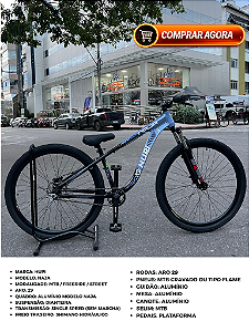 BICICLETA MTB FREERIDE ARO (29) HUPI NAJA KIT SINGLE S/MARCHA FREIO DISC HIDRÁULICO TRASEIRO SHIMANO COR AZUL/PRETO