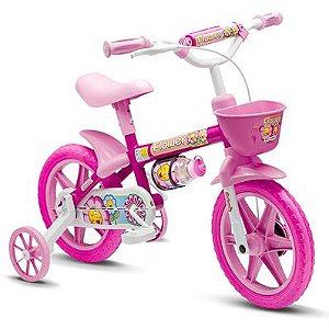 BICICLETA ARO (12) FEMININA COR ROSA/BRANCO S/MARCHA MARCA NATHOR FLOWER COM CESTA