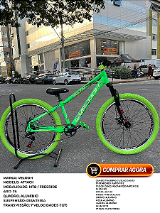 BICICLETA MTB FREERIDE ARO (26) VELOOH ATTACK 7 VELOCIDADES (1X7) FREIO A DISCO MECÂNICO COR VERDE