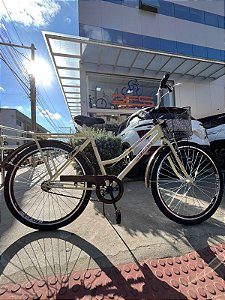 BICICLETA ARO (26) FEMININA COR BEGE/MARRON S/MARCHA FREIO V/BRAKE (A MÃO) E FREIO CONTRA PEDAL MARCA ATTACK TROPYMAX