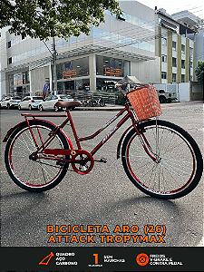 BICICLETA ARO (26) FEMININA COR VERMELHA S/MARCHA FREIO V/BRAKE (A MÃO) E FREIO CONTRAPEDAL MARCA ATTACK TROPYMAX
