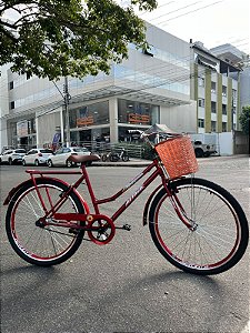 BICICLETA ARO (26) FEMININA COR VERMELHA S/MARCHA FREIO V/BRAKE (A MÃO) E FREIO CONTRAPEDAL MARCA ATTACK TROPYMAX