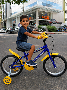 BICICLETA ARO (16) MASCULINA COR AZUL/AMARELO S/MARCHA MARCA MILANO GROW UP