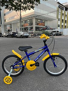 BICICLETA ARO (16) MASCULINA COR AZUL/AMARELO S/MARCHA MARCA MILANO GROW UP