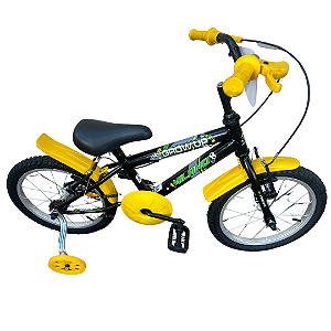 BICICLETA ARO (16) MASCULINA COR PRETO/AMARELO S/MARCHA MARCA MILANO GROW UP
