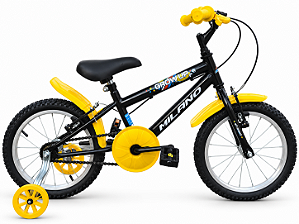 BICICLETA ARO 16 MASCULINA COR PRETO/AMARELO S/MARCHA MARCA MILANO GROW UP