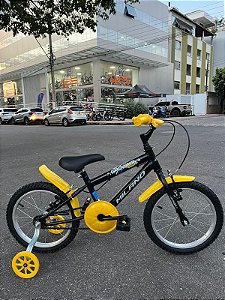 BICICLETA ARO (16) MASCULINA COR PRETO/AMARELO S/MARCHA MARCA MILANO GROW UP