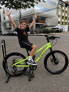 BICICLETA ARO (20) MTB COLLI AIRON 7 VELOCIDADES (1X7) FREIO A DISCO MECÂNICO COR AMARELO NEON