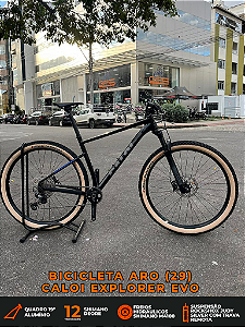 BICICLETA MTB ARO (29) CALOI EXPLORER EVO SHIMANO DEORE 12VELOCIDADES FREIO DISC HIDRÁULICO TAMANHO 19 (G) COR PRETO