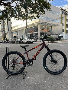 BICICLETA ARO (24) MTB COLLI NAPOLI ALUMINIO 7 VELOCIDADES (1X7) FREIO A DISCO MECÂNICO COR VINHO/LARANJA