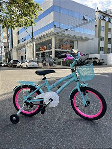 BICICLETA ARO (16) FEMININA AZUL TURQUEZA S/MARCHA FREIO V-BRAKE MILANO AURA