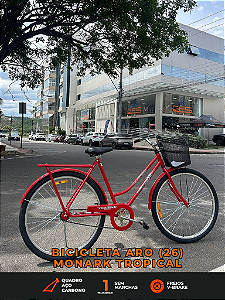 BICICLETA ARO (26) FEMININA COR VERMELHA S/MARCHA FREIO V-BRAKE (A MÃO) MARCA MONARK TROPICAL