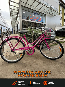 BICICLETA ARO (26) FEMININA COR ROSA FUCSIA S/MARCHA FREIO V-BRAKE ( A MÃO) MARCA MONARK BRISA