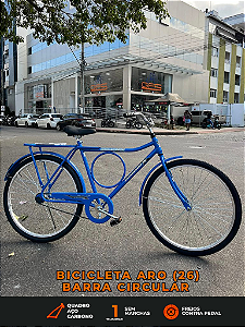 BICICLETA ARO (26) MASCULINA BARRA CIRCULAR COR AZUL S/MARCHA FREIO CONTRA PEDAL MARCA MONARK