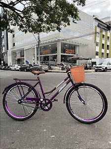 BICICLETA ARO (26) FEMININA COR VIOLETA S/MARCHA FREIO V/BRAKE (A MÃO) E FREIO CONTRA PEDAL MARCA ATTACK TROPYMAX