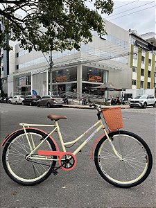 BICICLETA ARO (26) FEMININA COR BEGE/SALMON S/MARCHA FREIO V/BRAKE (A MÃO) E FREIO CONTRA/PEDAL MARCA ATTACK TROPYMAX