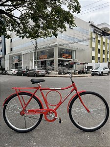 BICICLETA ARO (26) MASCULINA BARRA CIRCULAR COR VERMELHA S/MARCHA FREIO CONTRA PEDAL MARCA MONARK