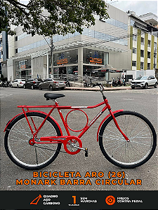 BICICLETA ARO (26) MASCULINA BARRA CIRCULAR COR VERMELHA S/MARCHA FREIO CONTRA PEDAL MARCA MONARK