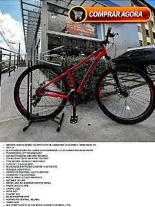 BICICLETA MTB ARO (29) HOUSTON KAMP CÂMBIO SHIMANO 21VELOCIDADES (3X7) FREIO DISC MECÂNICO TAMANHO 15 (P) VERMELHO/AZUL