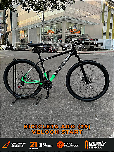 BICICLETA MTB ARO (29) VELOOH START 21 VELOCIDADES FREIO A DISCO MECÂNICO TAMANHO 19 (G) COR PRETO/VERDE