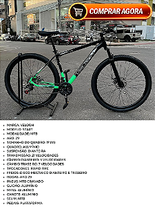 BICICLETA MTB ARO (29) VELOOH START 21 VELOCIDADES FREIO A DISCO MECÂNICO TAMANHO 19 (G) COR PRETO/VERDE