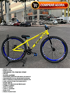 BICICLETA MTB FREERIDE ARO (26) HUPI STRIP KIT SINGLE (SEM MARCHA) FREIO DISC TRASEIRO SHIMANO MT200 COR AMARELO/AZUL