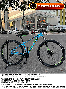 BICICLETA MTB ARO (29) GROOVE HYPE-70 27 VELOVIDADES (3X9) FREIO DISC HIDRAULICO TAMANHO 15 (P) COR AZUL/VERDE/PRETO