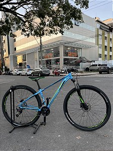 BICICLETA MTB ARO (29) GROOVE HYPE-70 27 VELOVIDADES (3X9) FREIO DISC HIDRAULICO TAMANHO 15 (P) COR AZUL/VERDE/PRETO