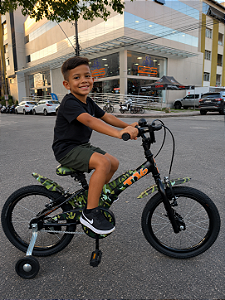 BICICLETA ARO (16) MASCULINA COR CAMUFLADA VERDE S/MARCHA FREIO V-BRAKE MARCA GROOVE