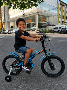 BICICLETA ARO (16) MASCULINA COR CAMUFLADA AZUL S/MARCHA FREIO V-BRAKE MARCA GROOVE