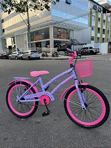 BICICLETA ARO (20) FEMININA COLLI CELINA SEM MARCHA FREIO V-BRAKE COM CESTA LILAS/ROSA