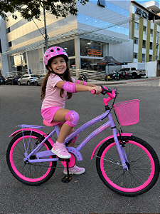 BICICLETA ARO (20) FEMININA COLLI CELINA SEM MARCHA FREIO V-BRAKE COM CESTA LILAS/ROSA