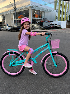 BICICLETA ARO (20) FEMININA COLLI CELINA SEM MARCHA FREIO V-BRAKE COM CESTA VERDE ACQUA/ROSA BEBE