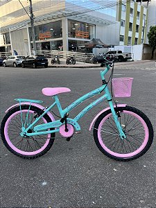 BICICLETA ARO (20) FEMININA COLLI CELINA SEM MARCHA FREIO V-BRAKE COM CESTA  VERDE ACQUA/ROSA BEBE