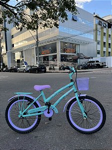 BICICLETA ARO (20) FEMININA COLLI CELINA SEM MARCHA FREIO V-BRAKE COM CESTA VERDE ACQUA/LILAS