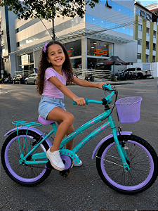 BICICLETA ARO (20) FEMININA COLLI CELINA SEM MARCHA FREIO V-BRAKE COM CESTA VERDE ACQUA/LILAS
