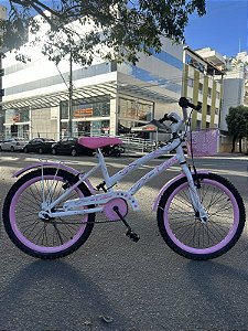 BICICLETA ARO (20) FEMININA COLLI CELINA SEM MARCHA FREIO V-BRAKE COM CESTA BRANCO/ROSA