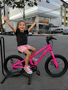 BICICLETA ARO (16) MTB FEMININA COLLI AIRON SEM MARCHA FREIO A DISCO MECÂNICO COR ROSA NEON