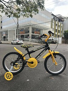 BICICLETA ARO (16) MASCULINA COR PRETO/AMARELO S/MARCHA V-BRAKE MARCA MILANO CARTOON BAT