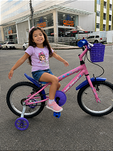 BICICLETA ARO (16) FEMININA COR ROSA/LILAS/AZUL S/MARCHA V-BRAKE MARCA MILANO CARTOON ALOHA